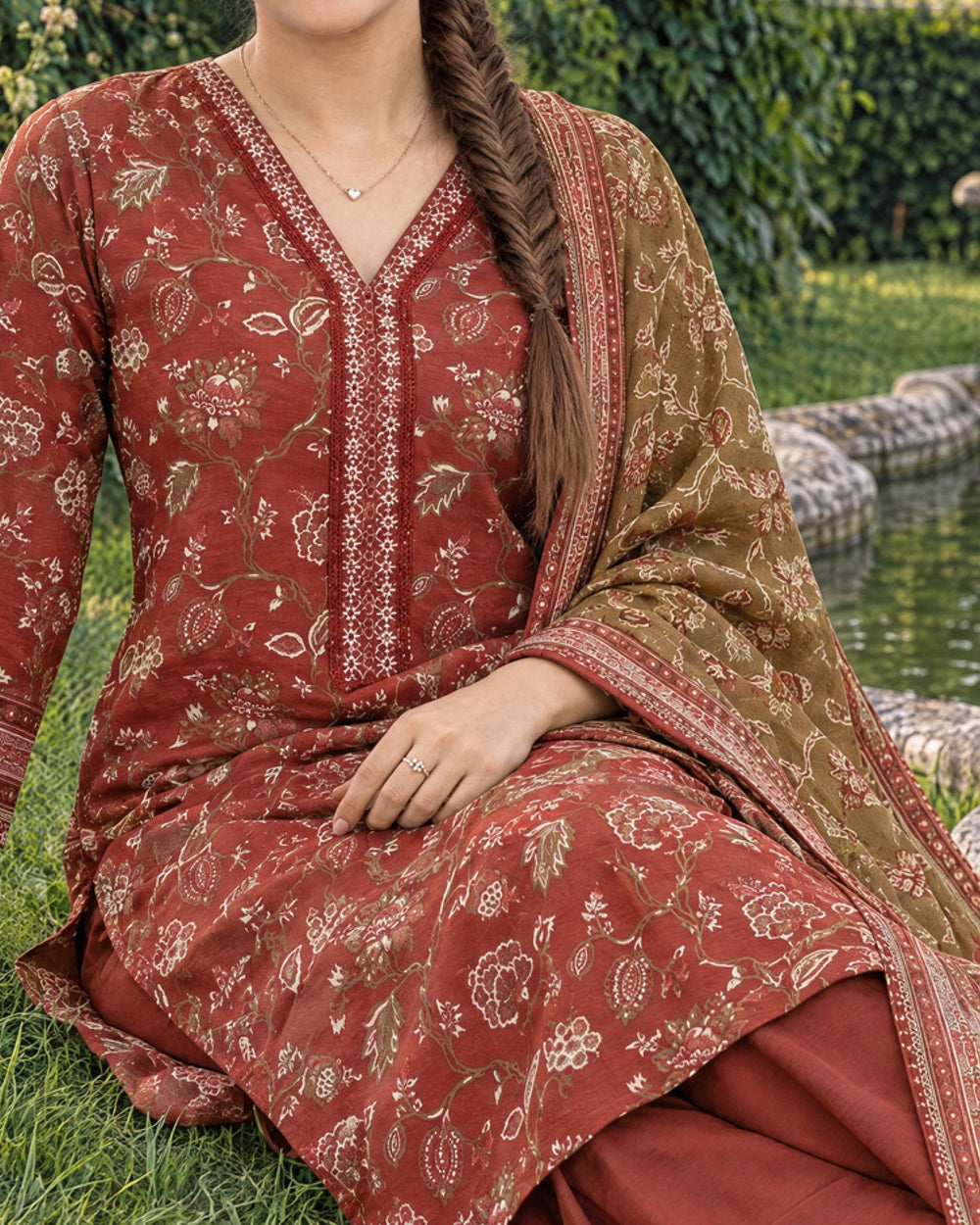 Zarineh Everyday Khaddar Printed Suit - 3 Pc