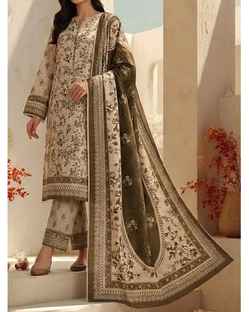 Malhar Printed Karandi Suit - 3 Pc by VS Textile