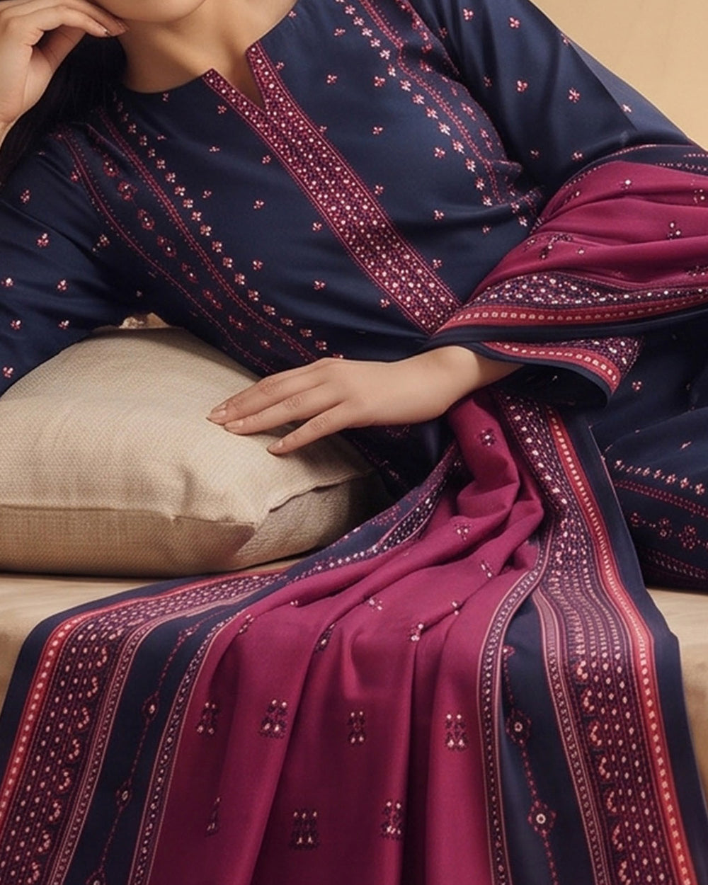 Malhar Printed Karandi Suit - 3 Pc by VS Textile
