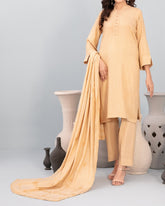 Tawakkal Onaya Leather Peach Printed Suit with Shawl - 3 Pc