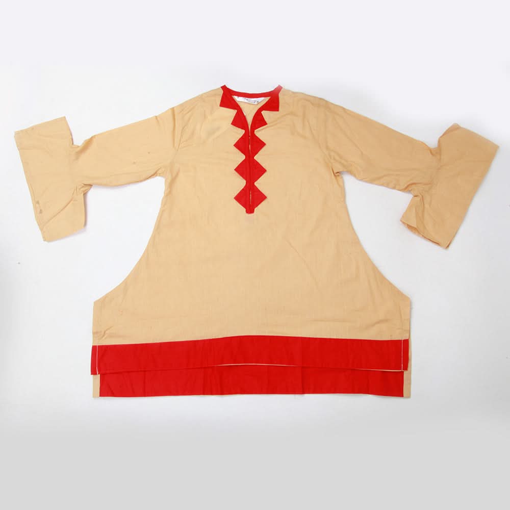 Girls Full Sleeves Plain Kurti - Beige