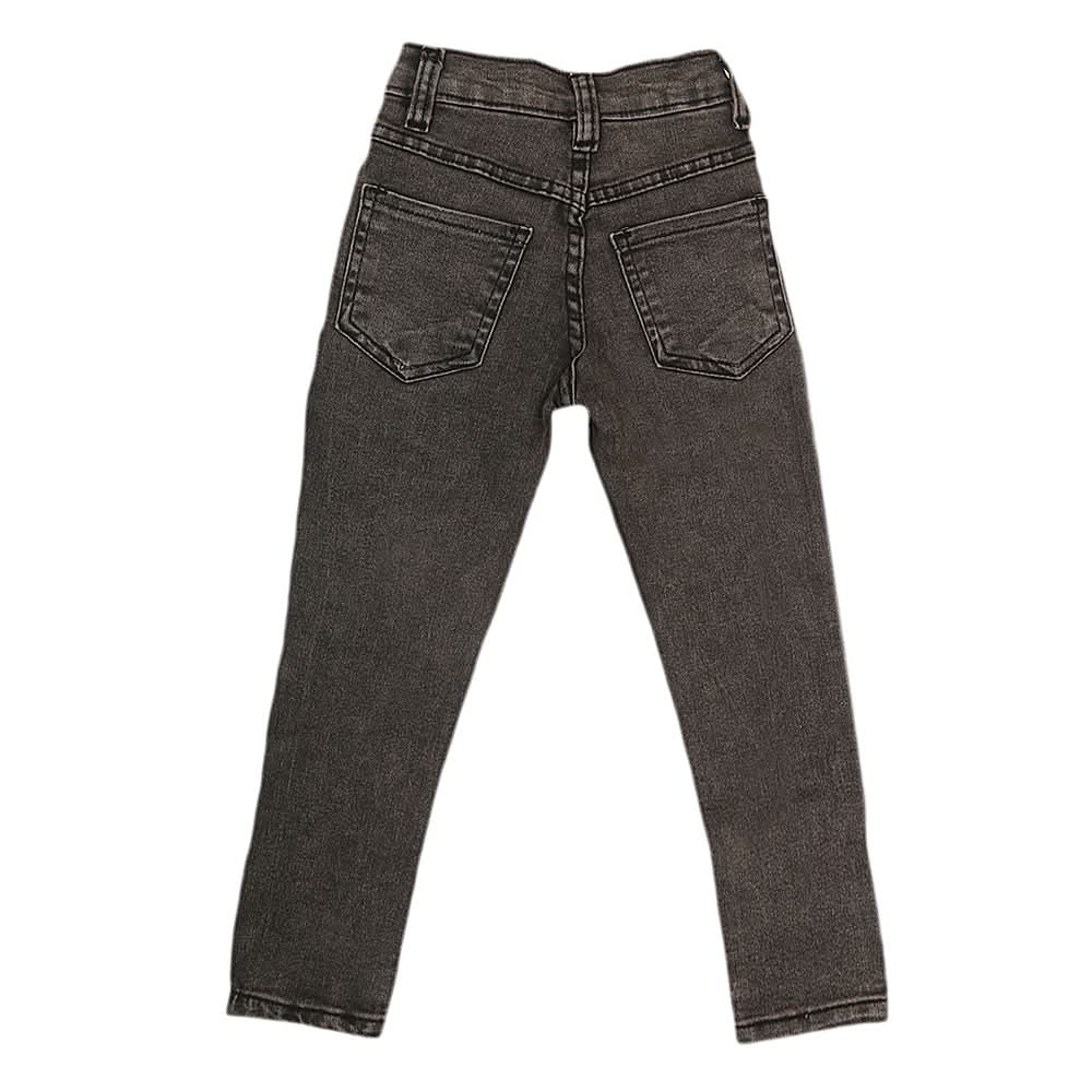 Girls Pearls Denim Pant - Dark Grey