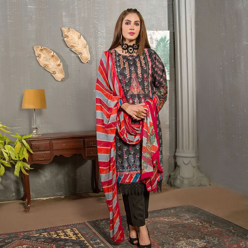 Eminent Viscose Chicken Kari 3 Pcs Un-Stitched Suit - 5