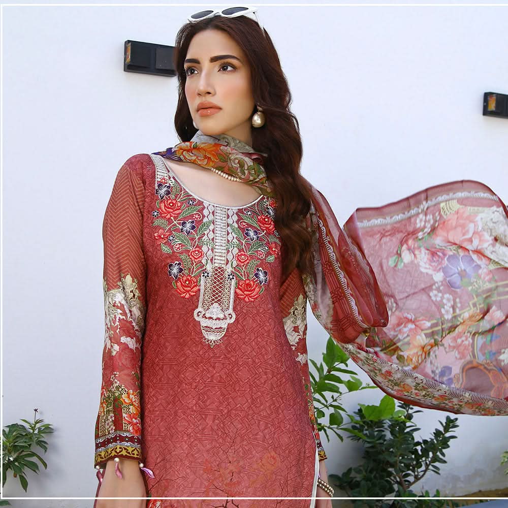 RA LE ROYAL Viscose Jacquard Printed & Embroidered 3 Pcs Un-Stitched Suit - MS-2830