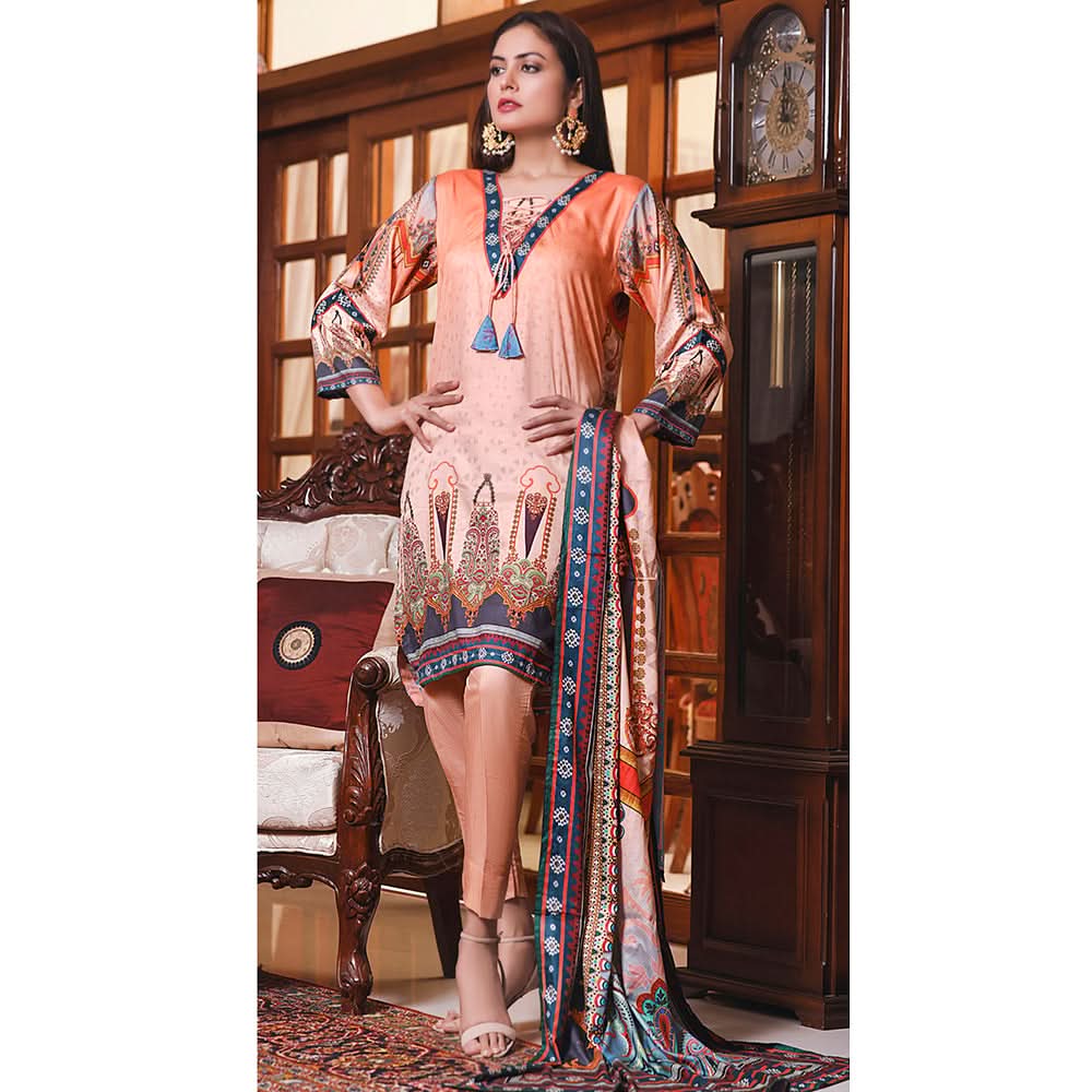 Halima Sultan Cottel Linen Digital Printed Un-Stitched 3 Pcs Suit - 1