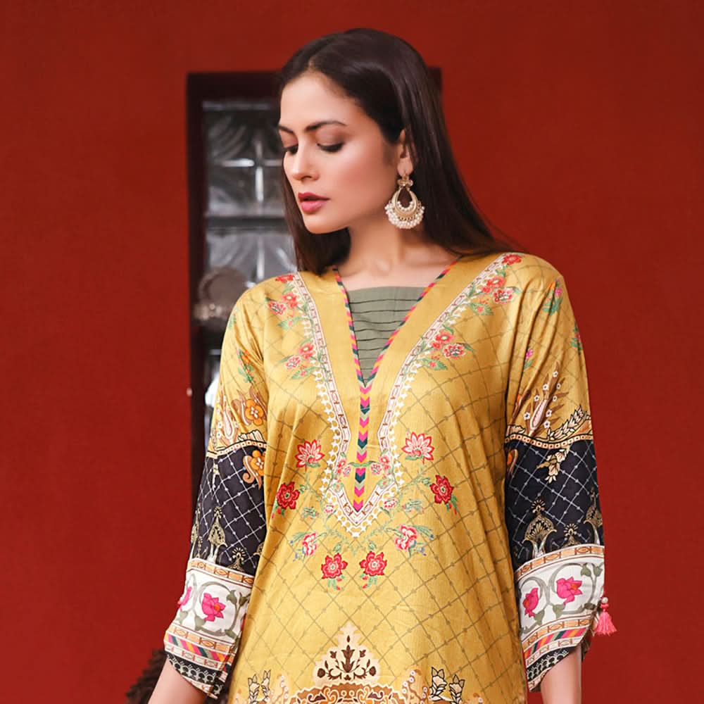 Halima Sultan Cottel Linen Digital Printed Un-Stitched 3 Pcs Suit - 2