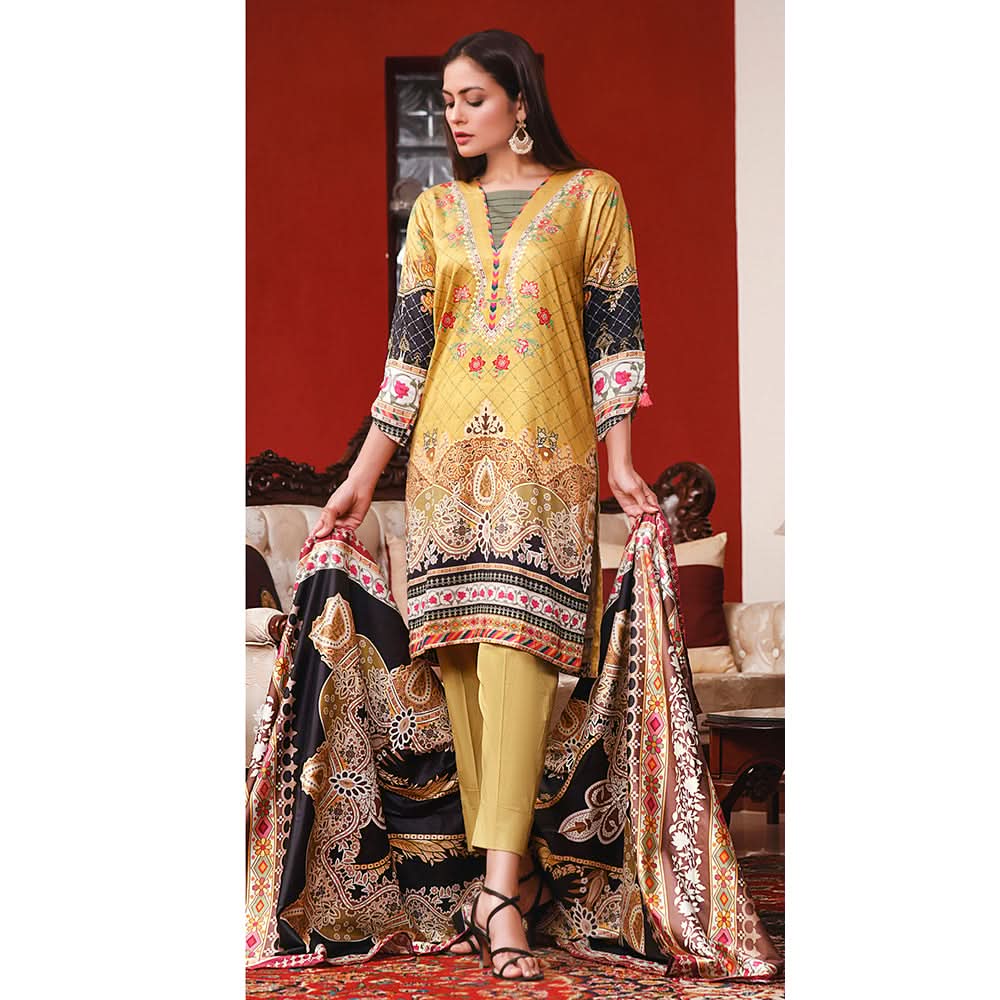 Halima Sultan Cottel Linen Digital Printed Un-Stitched 3 Pcs Suit - 2