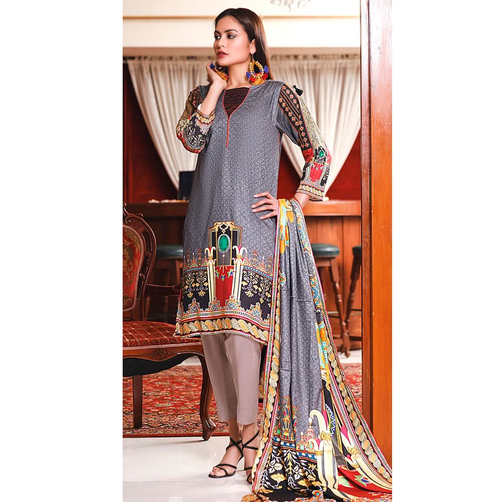 Halima Sultan Cottel Linen Digital Printed Un-Stitched 3 Pcs Suit - 4