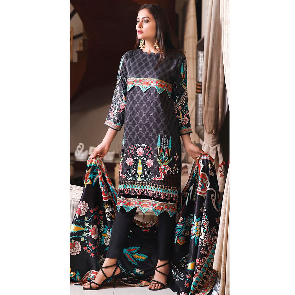 Halima Sultan Cottel Linen Digital Printed Un-Stitched 3 Pcs Suit - 6