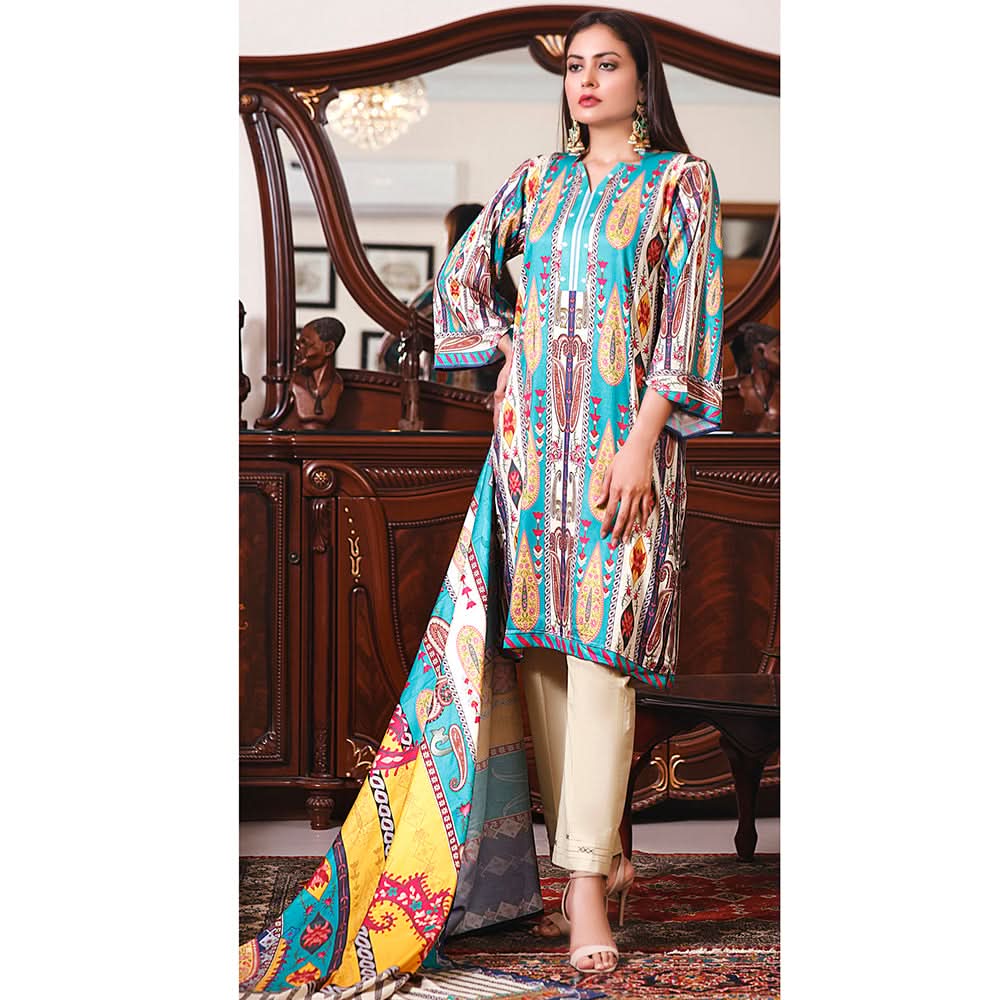 Halima Sultan Cottel Linen Digital Printed Un-Stitched 3 Pcs Suit - 8