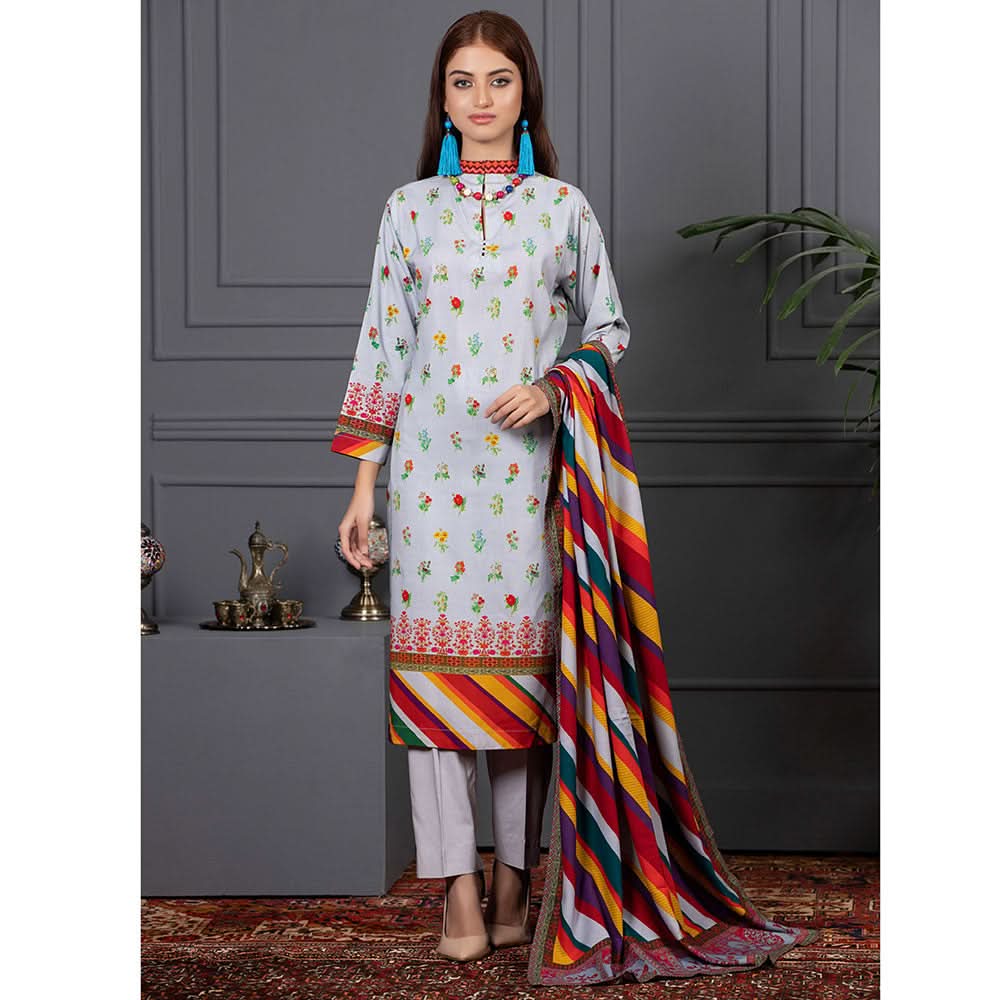Orchid Modal Satin Digital Printed Un-Stitched 3 Pcs Suit - 2