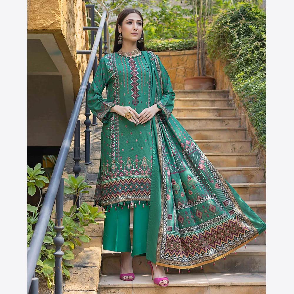Schick Rung Embroidered Chambray Unstitched 3Pcs Suit - 03