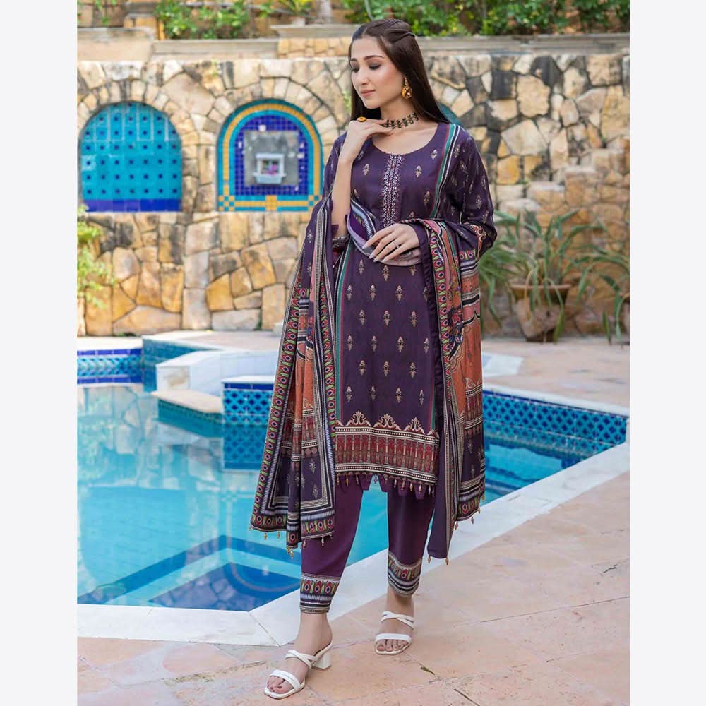 Schick Rung Embroidered Chambray Unstitched 3Pcs Suit - 10