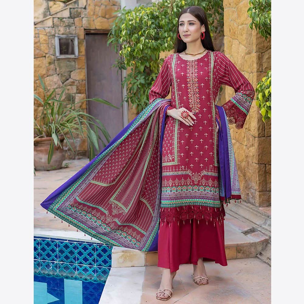 Schick Rung Embroidered Chambray Unstitched 3Pcs Suit - 01