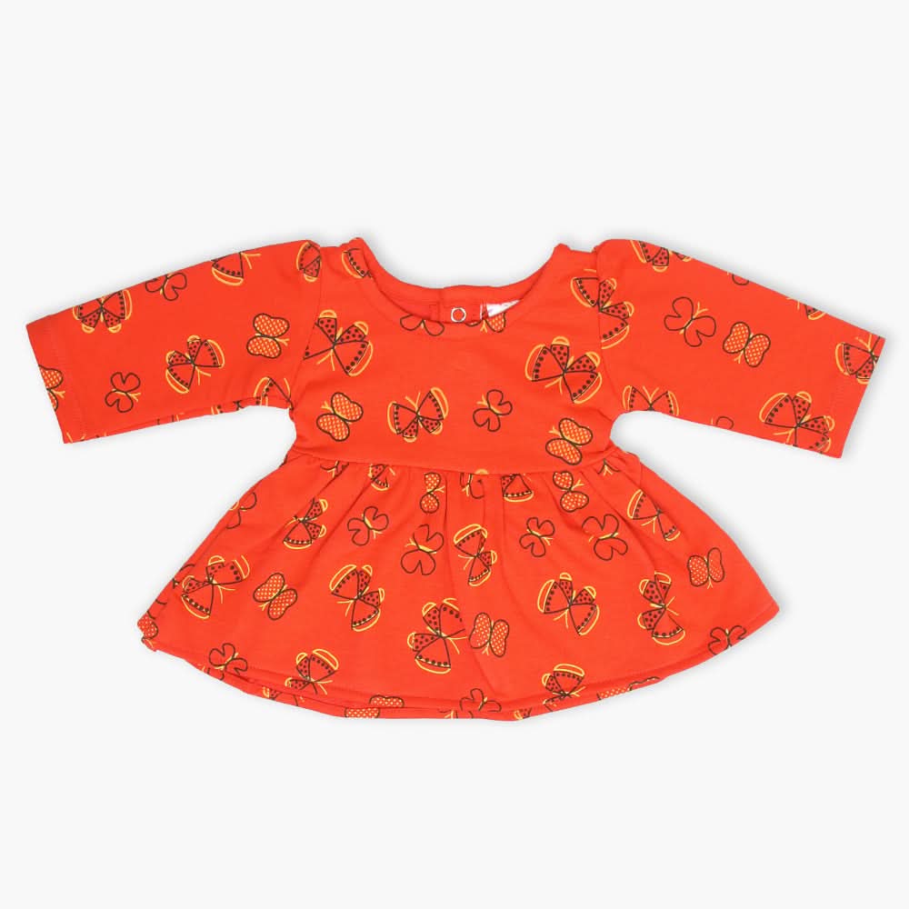 Newborn Girls Full Sleeves Frock - Orange