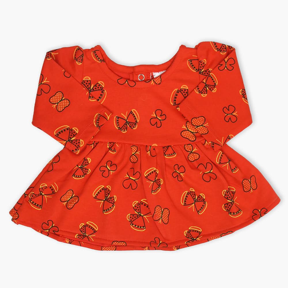 Newborn Girls Full Sleeves Frock - Orange