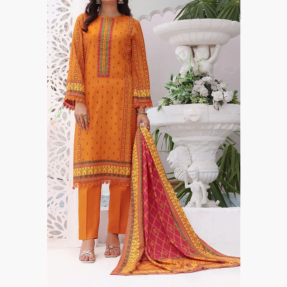 Jhalak Linen Printed Unstitched 3Pcs Suit - 2