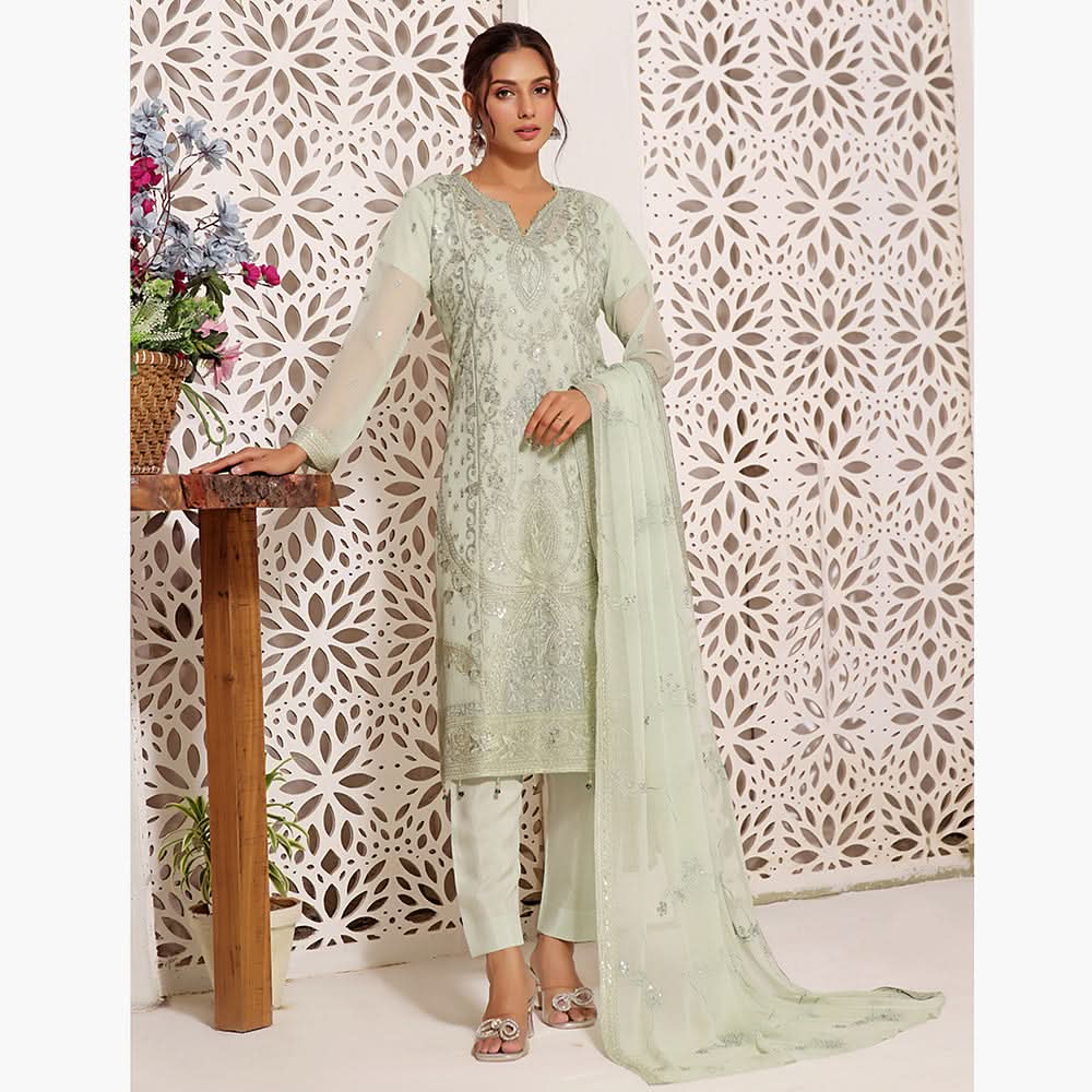 Bin Hameed Sanobar Luxury Chiffon Embroidered Unstitched 3Pcs Suit -  EKR-4382