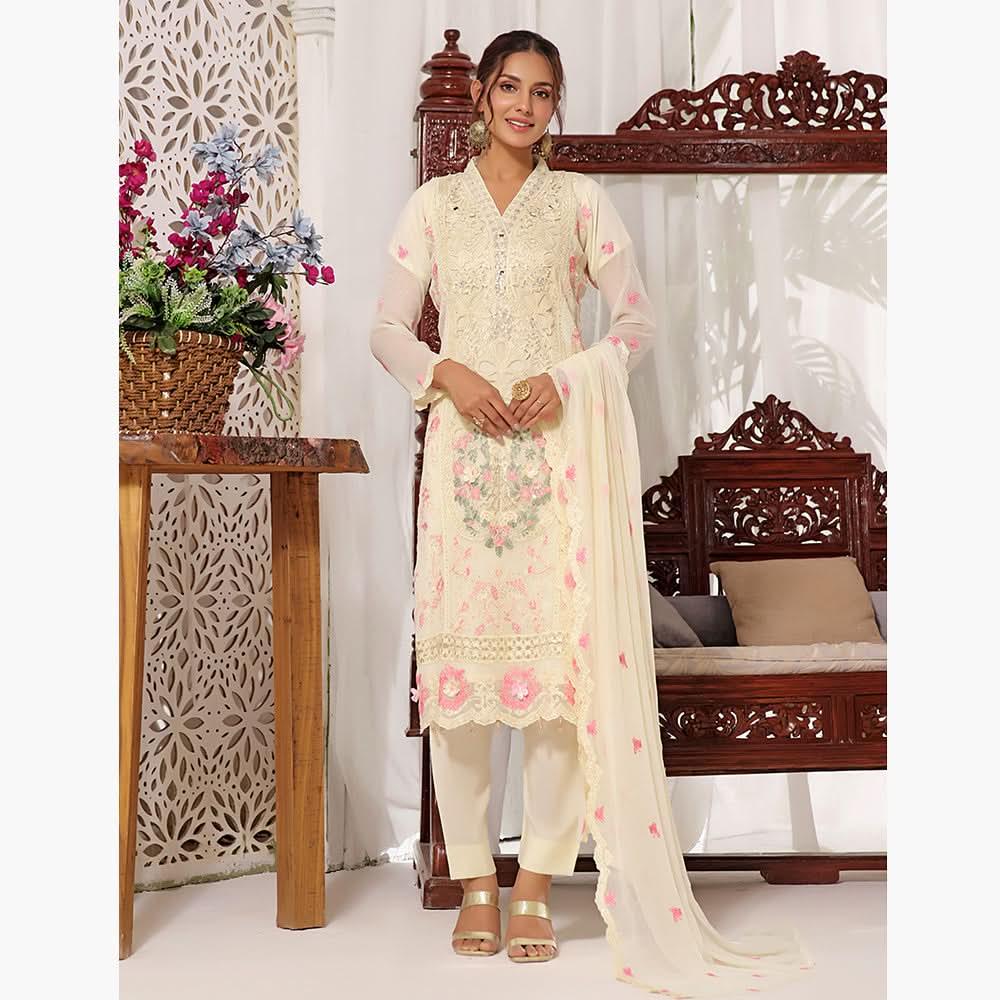 Bin Hameed Sanobar Luxury Chiffon Embroidered Unstitched 3Pcs Suit -  EKR-4395