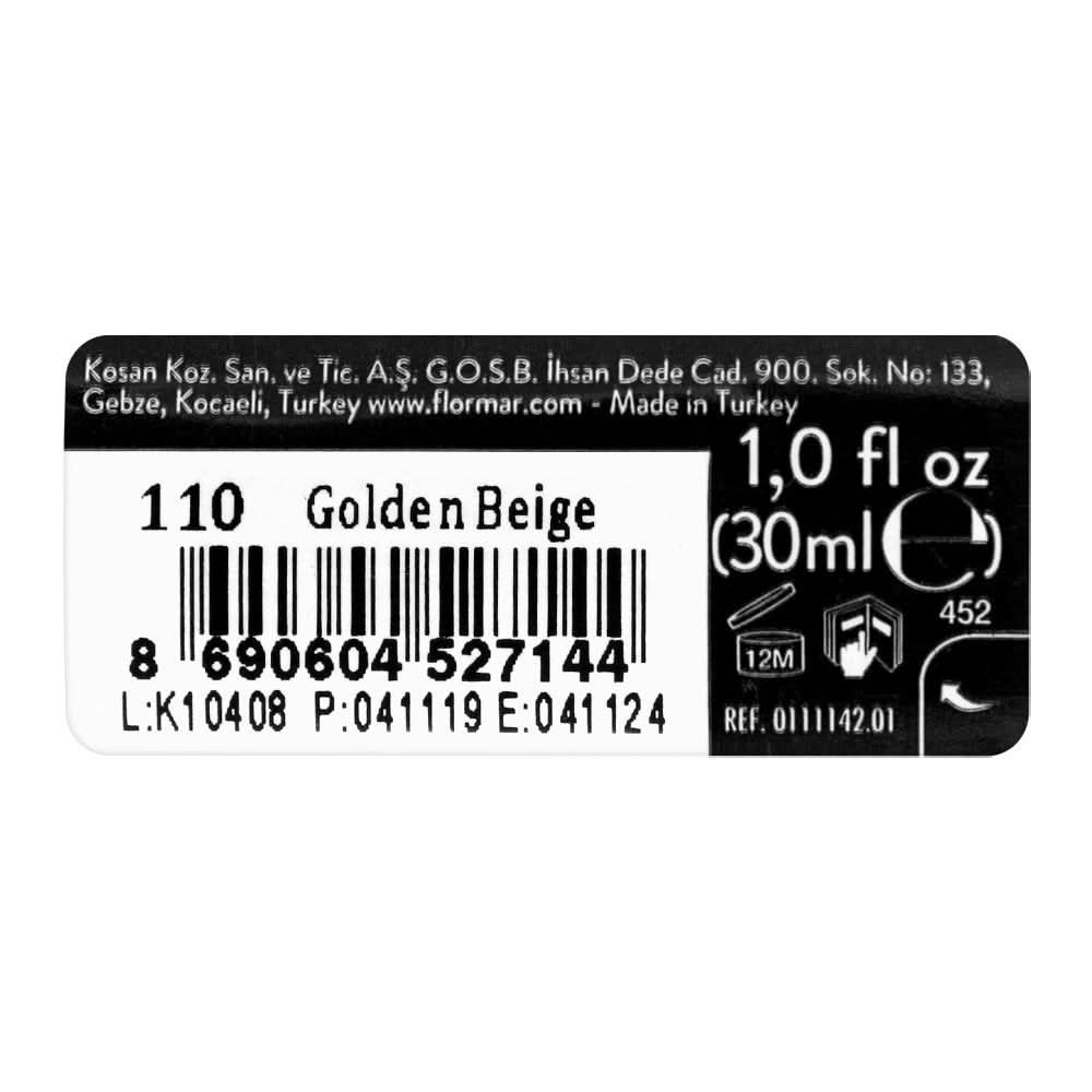 Flormar Invisible Coverage HD Foundation, 110 Golden Beige 30ml