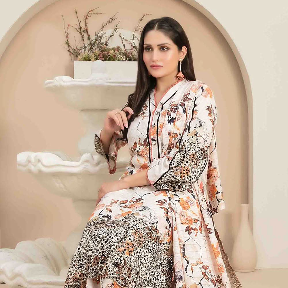 Tawakkal Mayal Viscose Embroidered Unstitched 3Pcs Suit With Shawl