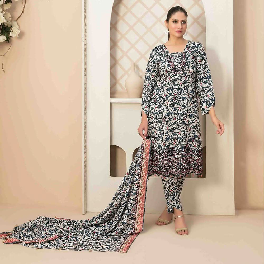 Tawakkal Mayal Viscose Embroidered Unstitched 3Pcs Suit With Shawl