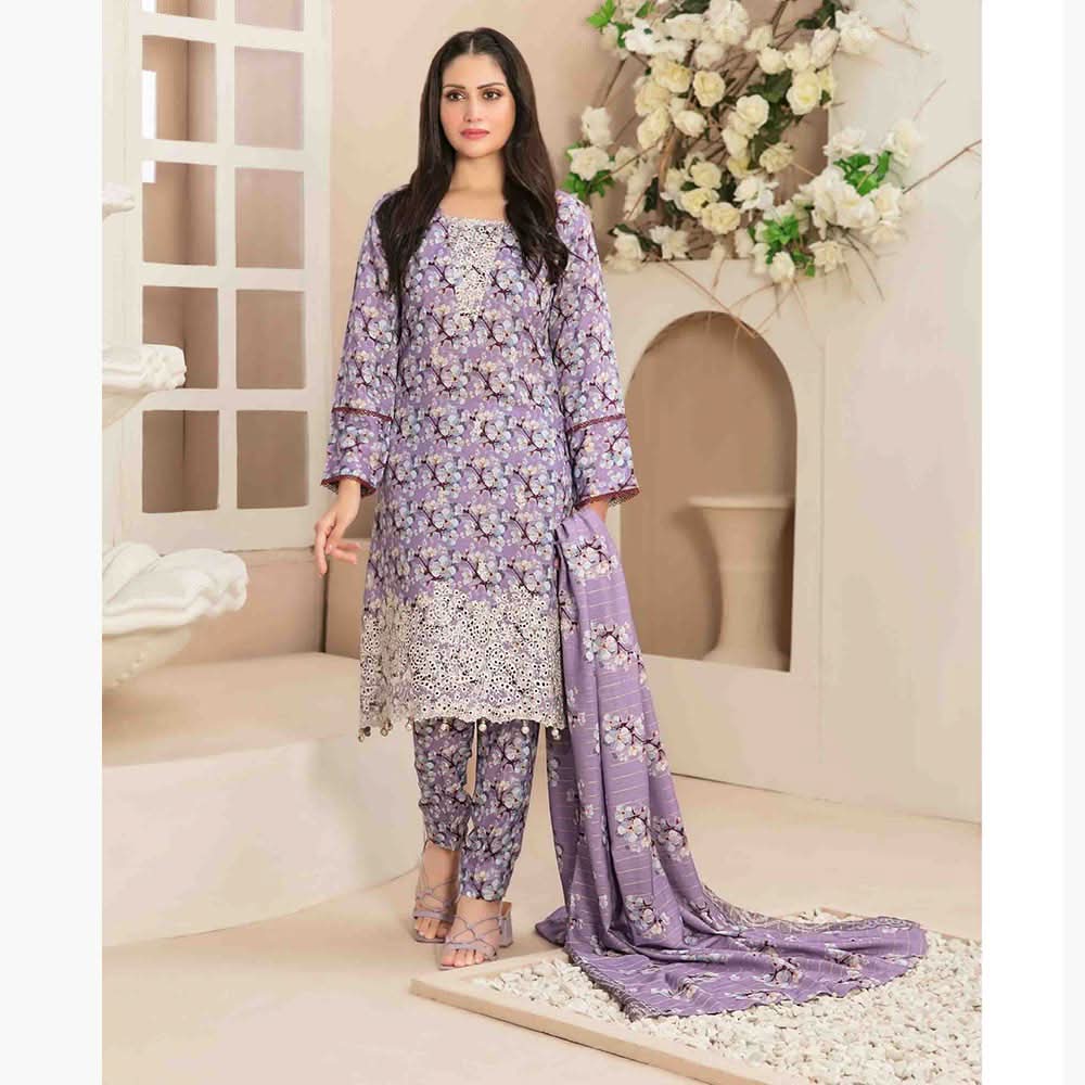 Tawakkal Mayal Viscose Embroidered Unstitched 3Pcs Suit With Shawl