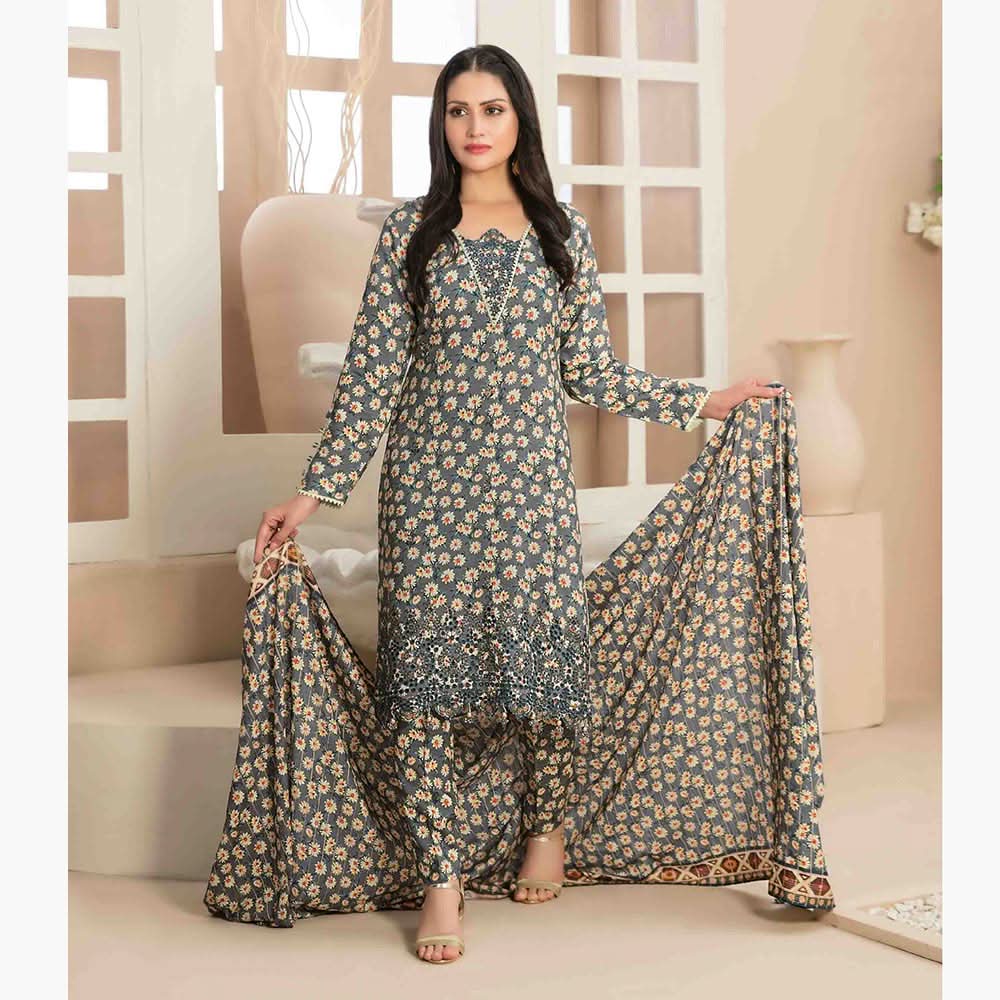 Tawakkal Mayal Viscose Embroidered Unstitched 3Pcs Suit With Shawl