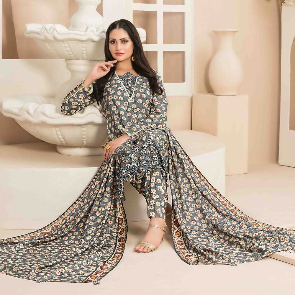 Tawakkal Mayal Viscose Embroidered Unstitched 3Pcs Suit With Shawl
