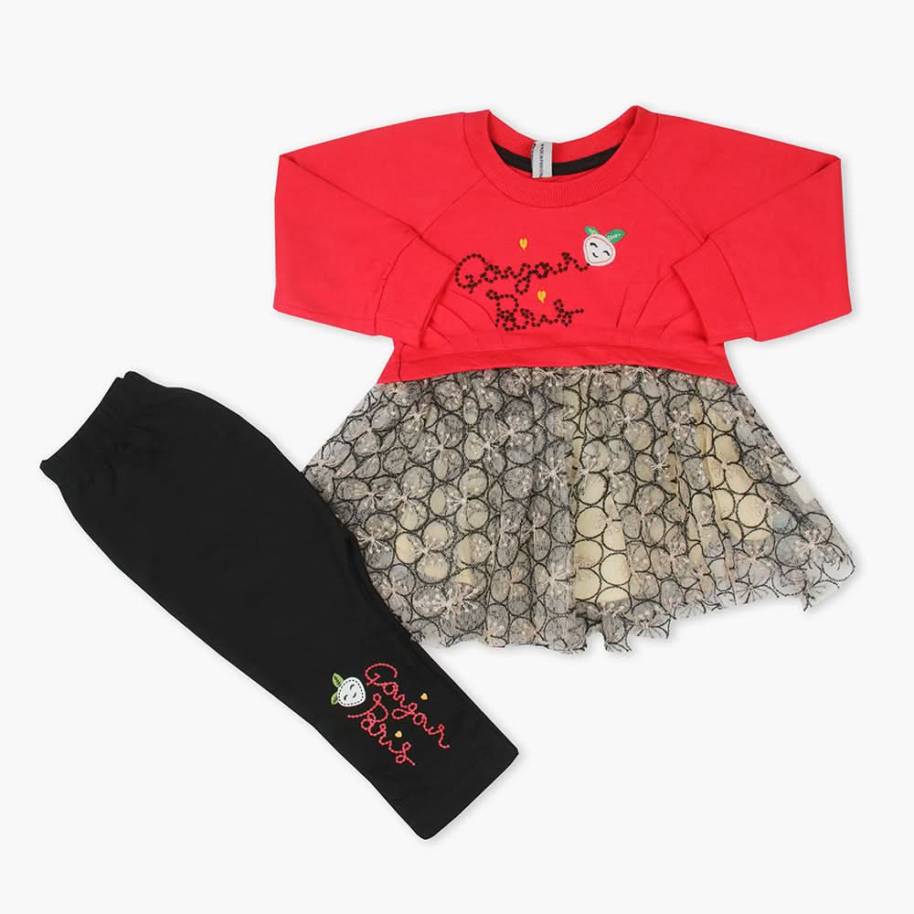 Newborn Girls Full Sleeves Suit - Red
