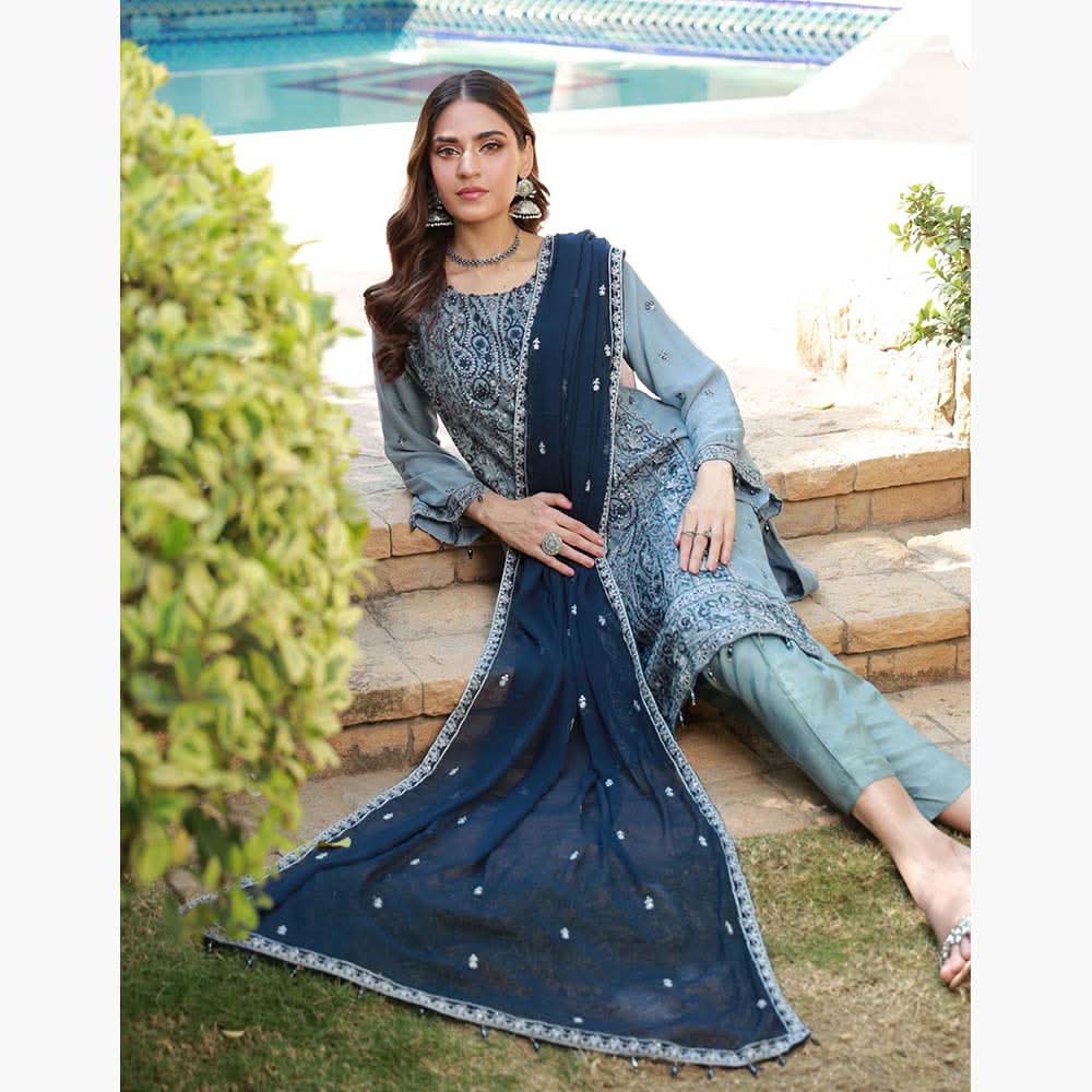 Schick Basant Heavy Chiffon Semi Stitched Embroidered 3Pcs Suit
