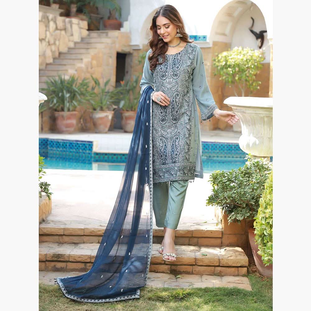 Schick Basant Heavy Chiffon Semi Stitched Embroidered 3Pcs Suit