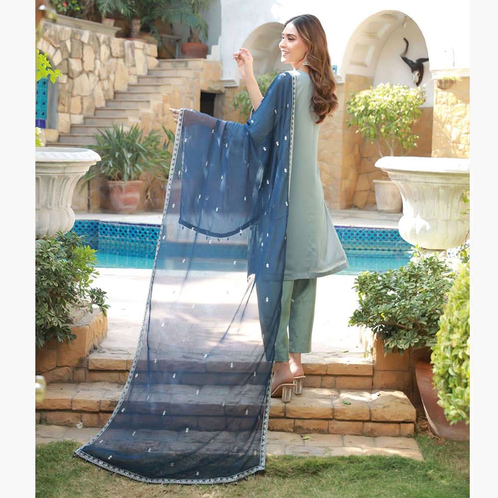 Schick Basant Heavy Chiffon Semi Stitched Embroidered 3Pcs Suit