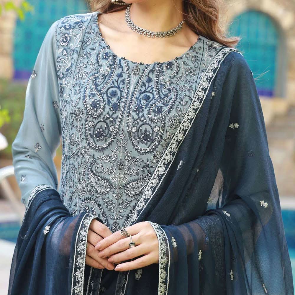 Schick Basant Heavy Chiffon Semi Stitched Embroidered 3Pcs Suit