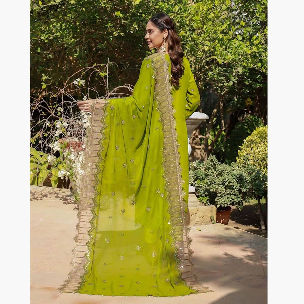 Schick Basant Heavy Chiffon Semi Stitched Embroidered 3Pcs Suit