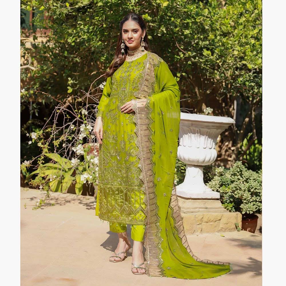 Schick Basant Heavy Chiffon Semi Stitched Embroidered 3Pcs Suit