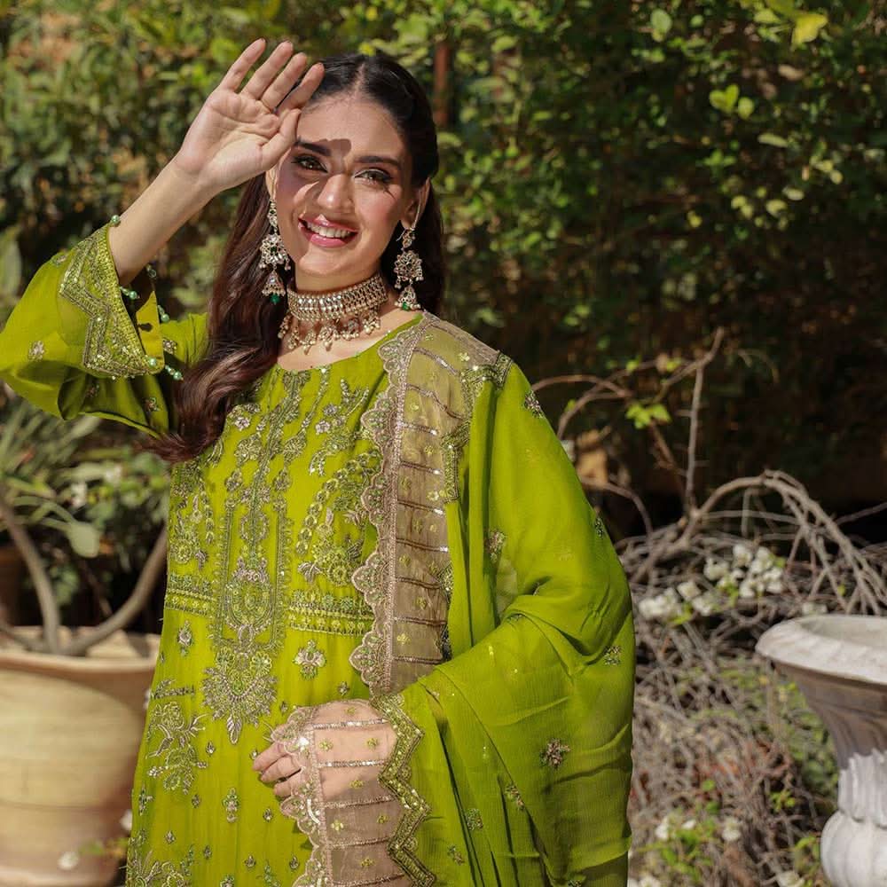 Schick Basant Heavy Chiffon Semi Stitched Embroidered 3Pcs Suit