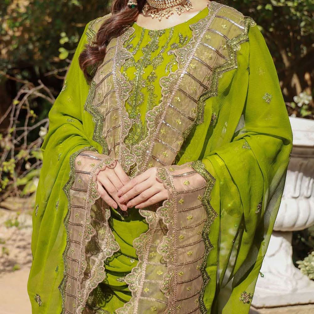Schick Basant Heavy Chiffon Semi Stitched Embroidered 3Pcs Suit