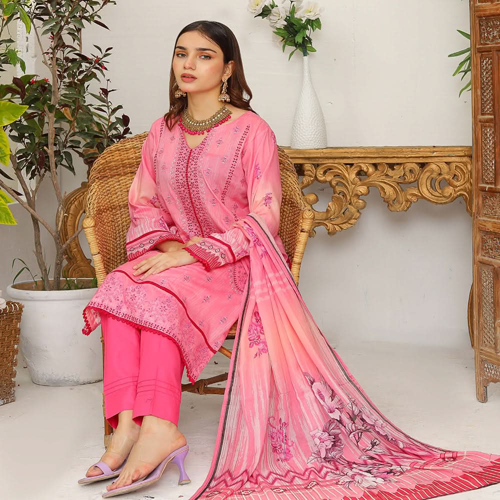 Bakht Lawn Digital Printed Embroidered Chicken Kari 3Pcs Unstitched Suit - SF-8043