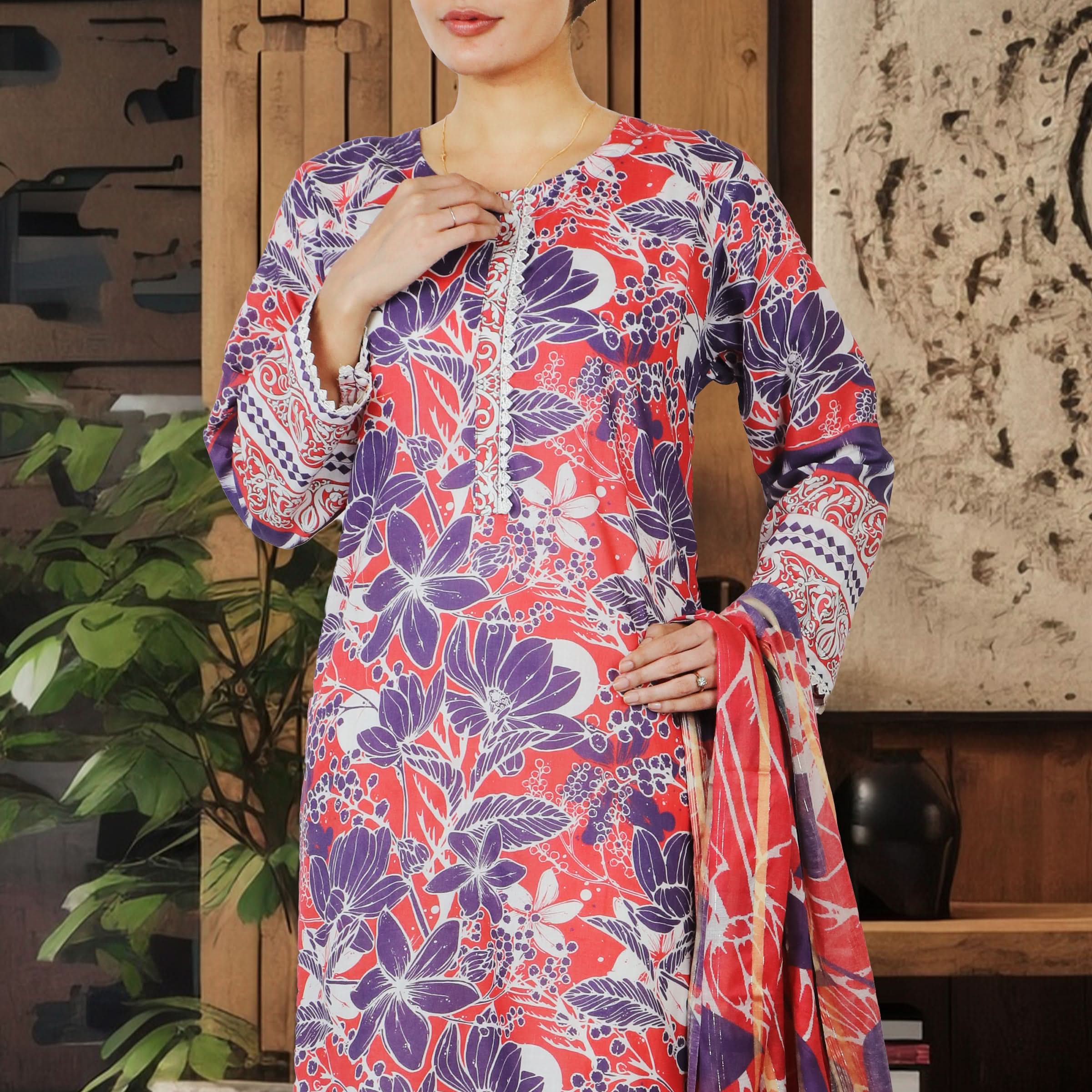 Valuable Cotton Digital Unstitched 3Pcs Suit - 7