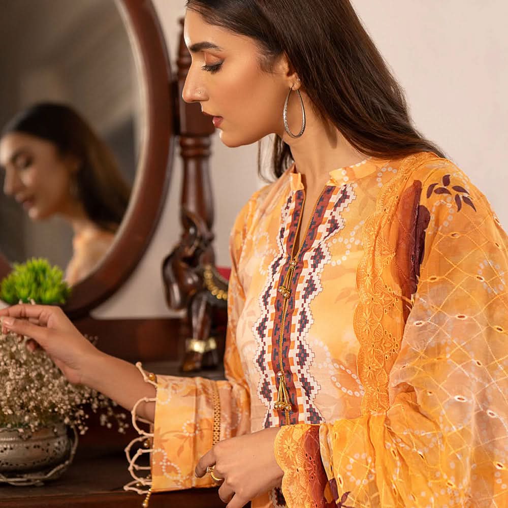 Al Zohaib Sun Shine Chikankari Lawn Printed Suit 3Pcs Unstitched Suit - 3