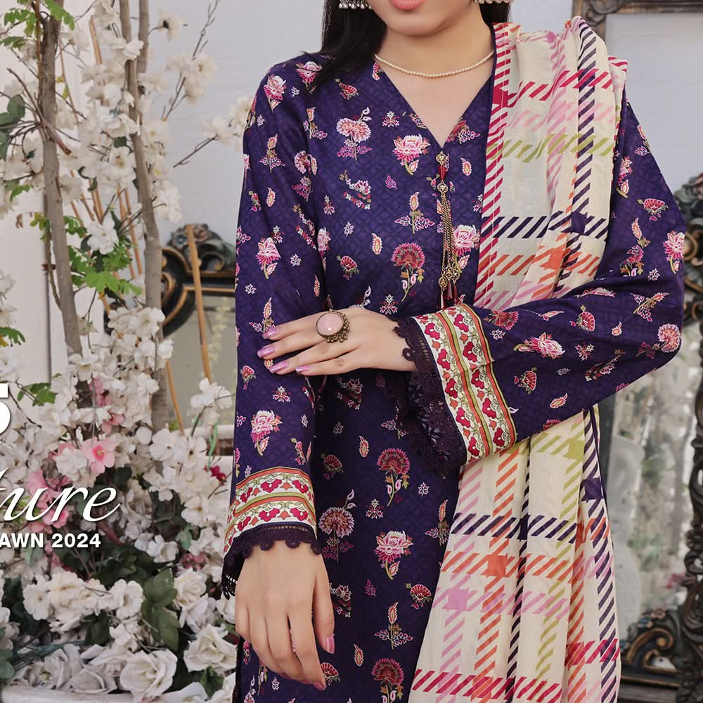 Vs Signature Printed Lawn Unstitched Suit 3Pcs - 342