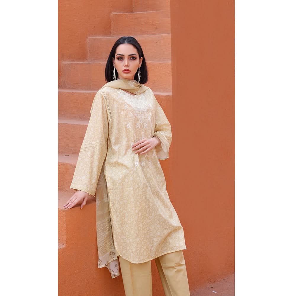 Rashid Samar Printed Embroidered Lawn Unstitched 3Pcs Suit - 8154