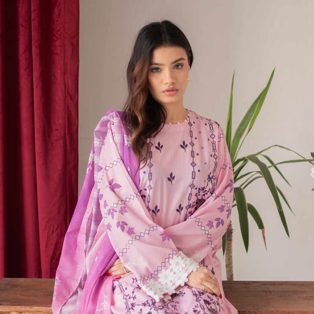 Rashid Bareeha Printed Lawn Embroidered Unstitched 3Pcs Suit - 8676