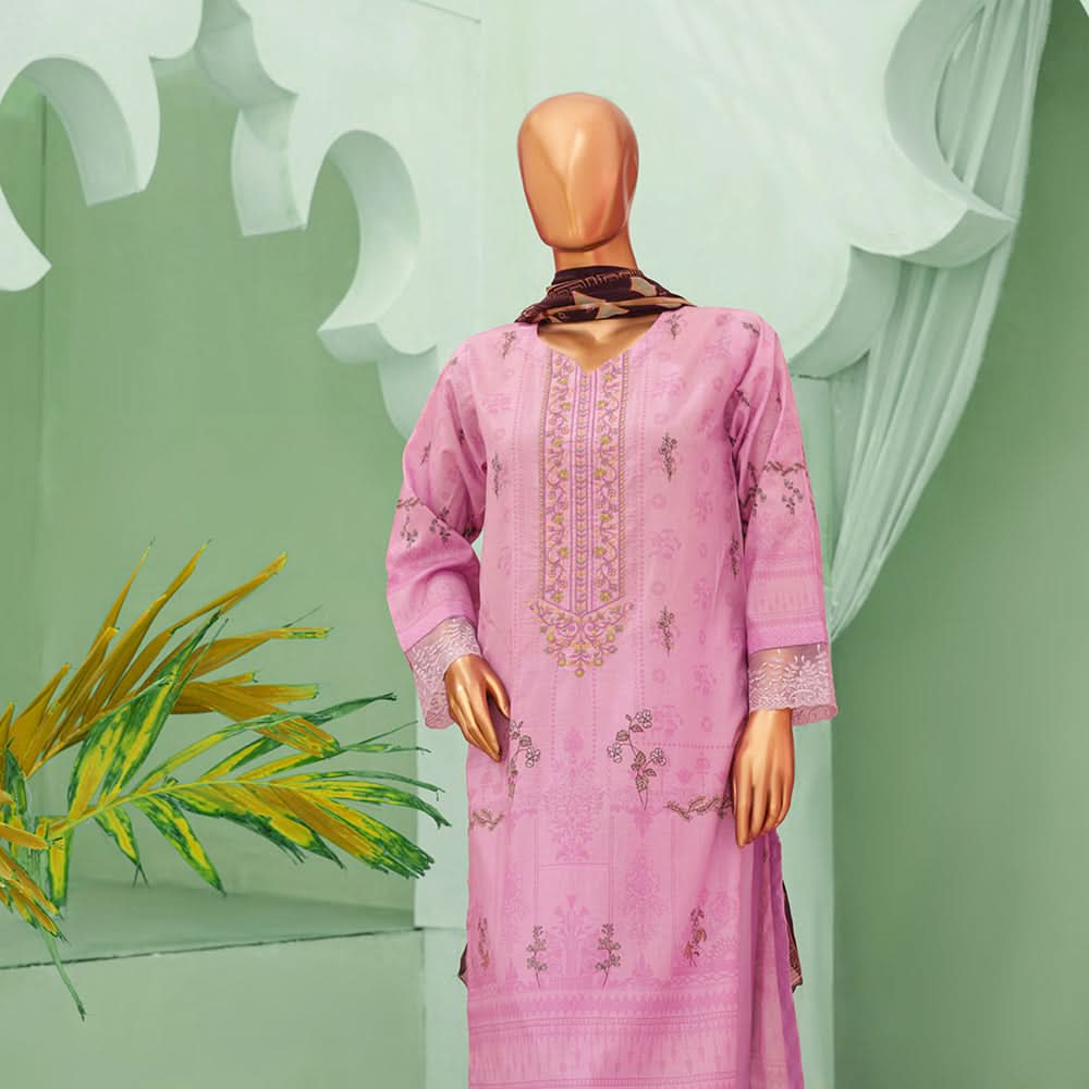 Minahil Printed Lawn Embroidered 3Pcs Suit with Bember Dupatta - 7