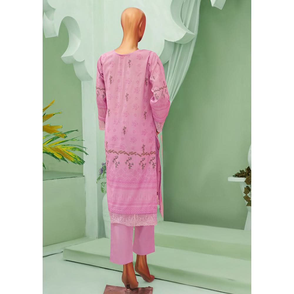 Minahil Printed Lawn Embroidered 3Pcs Suit with Bember Dupatta - 7