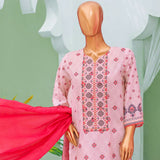Minahil Printed Lawn Embroidered 3Pcs Suit with Bember Dupatta - 2