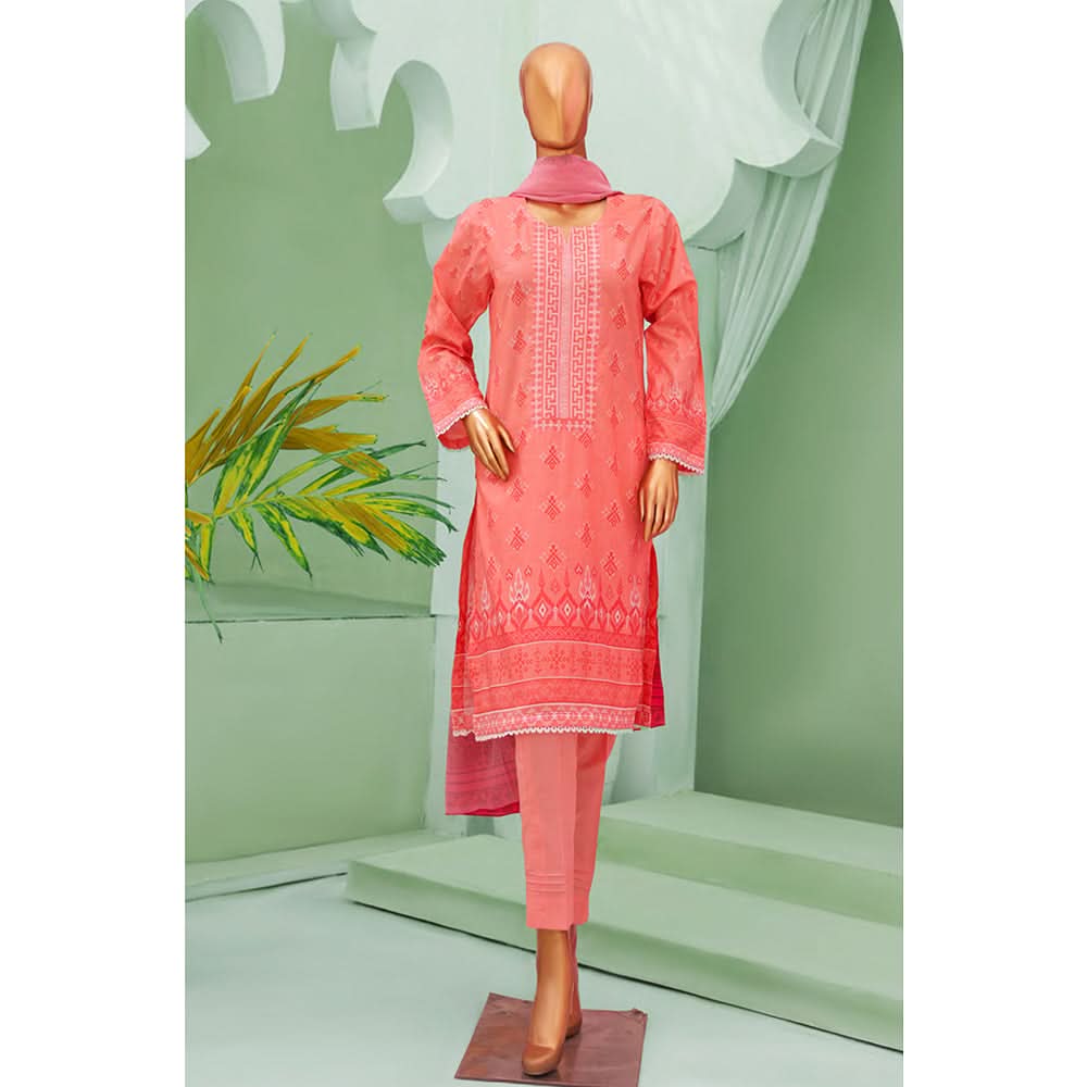 Minahil Printed Lawn Embroidered 3Pcs Suit with Bember Dupatta - 3