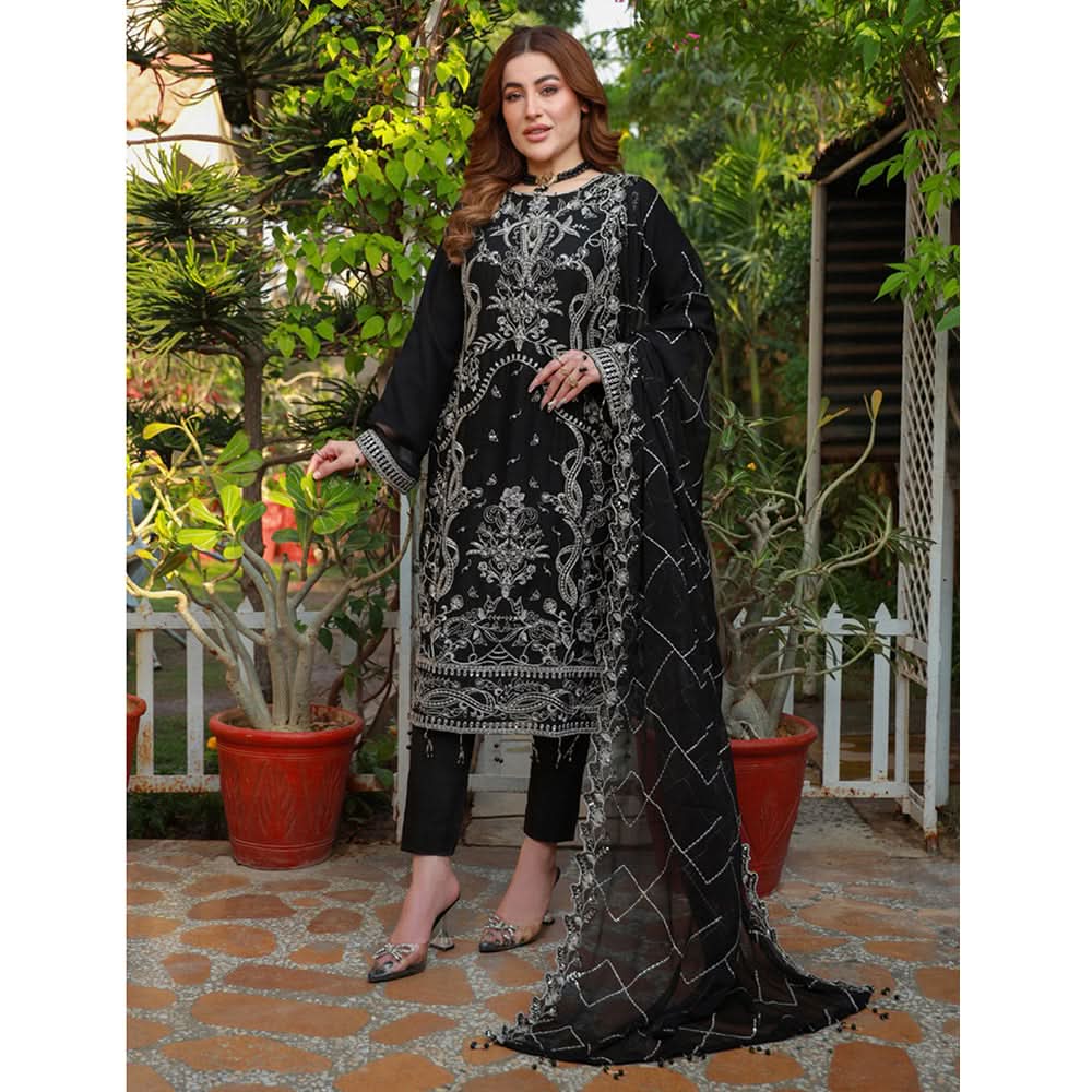 Schick Munsha Chiffon Fancy Embroidered Semi Stich 3Pcs Suit - 6