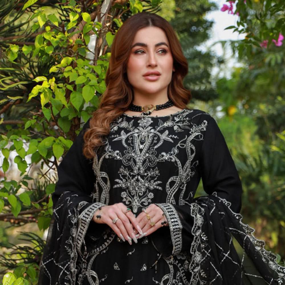 Schick Munsha Chiffon Fancy Embroidered Semi Stich 3Pcs Suit - 6